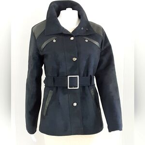 REPORTAGE RGA Italian Suede Leather Trim High Collar Belted Jacket Sz M - NWOT